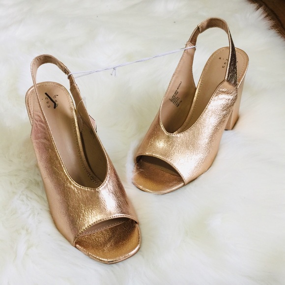 NEW Rose Gold Peep Toe Slingback Back Heels - Picture 3 of 6
